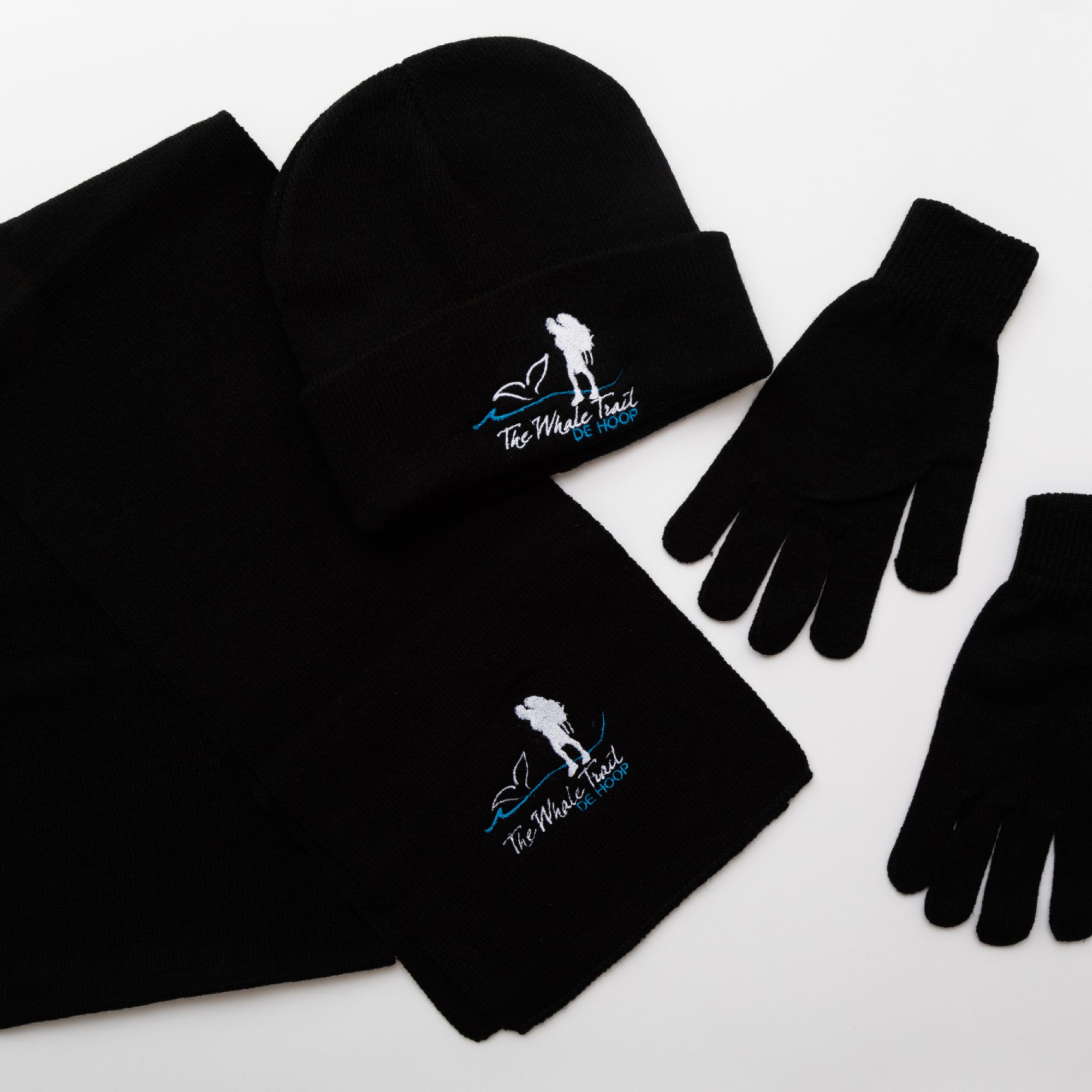 Scarf Beenie and Gloves V1 Whale Trail Logo Black
